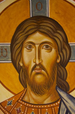 Christ enthroned in Majesty. East wall of Shrewsbury Orthodox Church, U.K. Size: 6 x 3 metres (10 x 5 feet). Executed in fresco and secco.