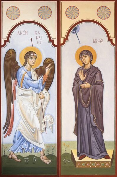 The Annunciation. Detail from mural at St Edward’s RC Church, Lees, Manchester.